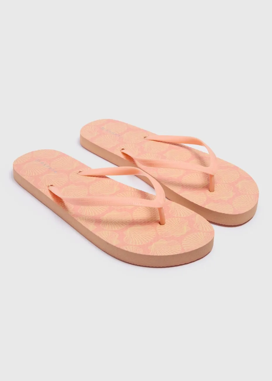 Coral Shell Print Flip Flops