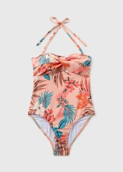 Coral Tropical Halter Neck Swimsuit