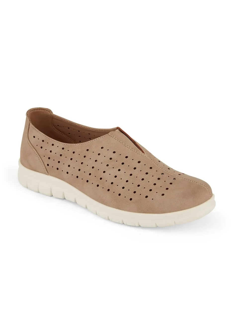 Cotton Traders Beige Laser Cut Slip On Shoes