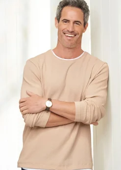 Cotton Traders Beige Mock T-Shirt Waffle Top