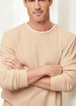 Cotton Traders Beige Mock T-Shirt Waffle Top