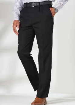 Cotton Traders Black Pleat Front Supreme Easy-Care Trousers