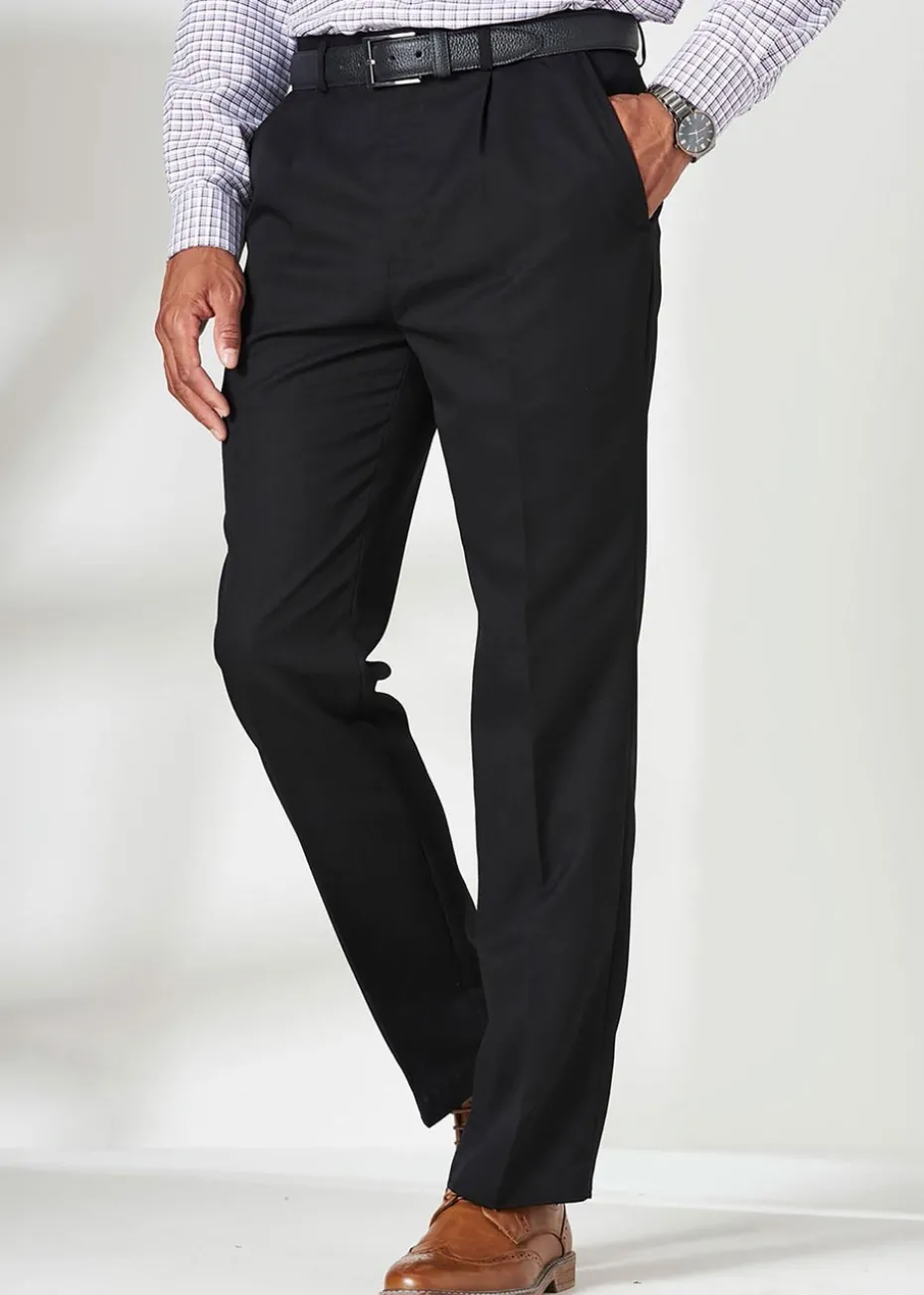 Cotton Traders Black Pleat Front Supreme Easy-Care Trousers