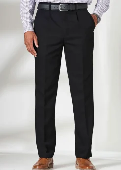 Cotton Traders Black Pleat Front Supreme Easy-Care Trousers