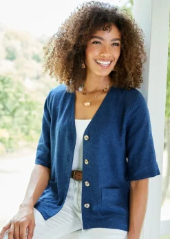 Cotton Traders Blue Dusk Linen-Blend Top