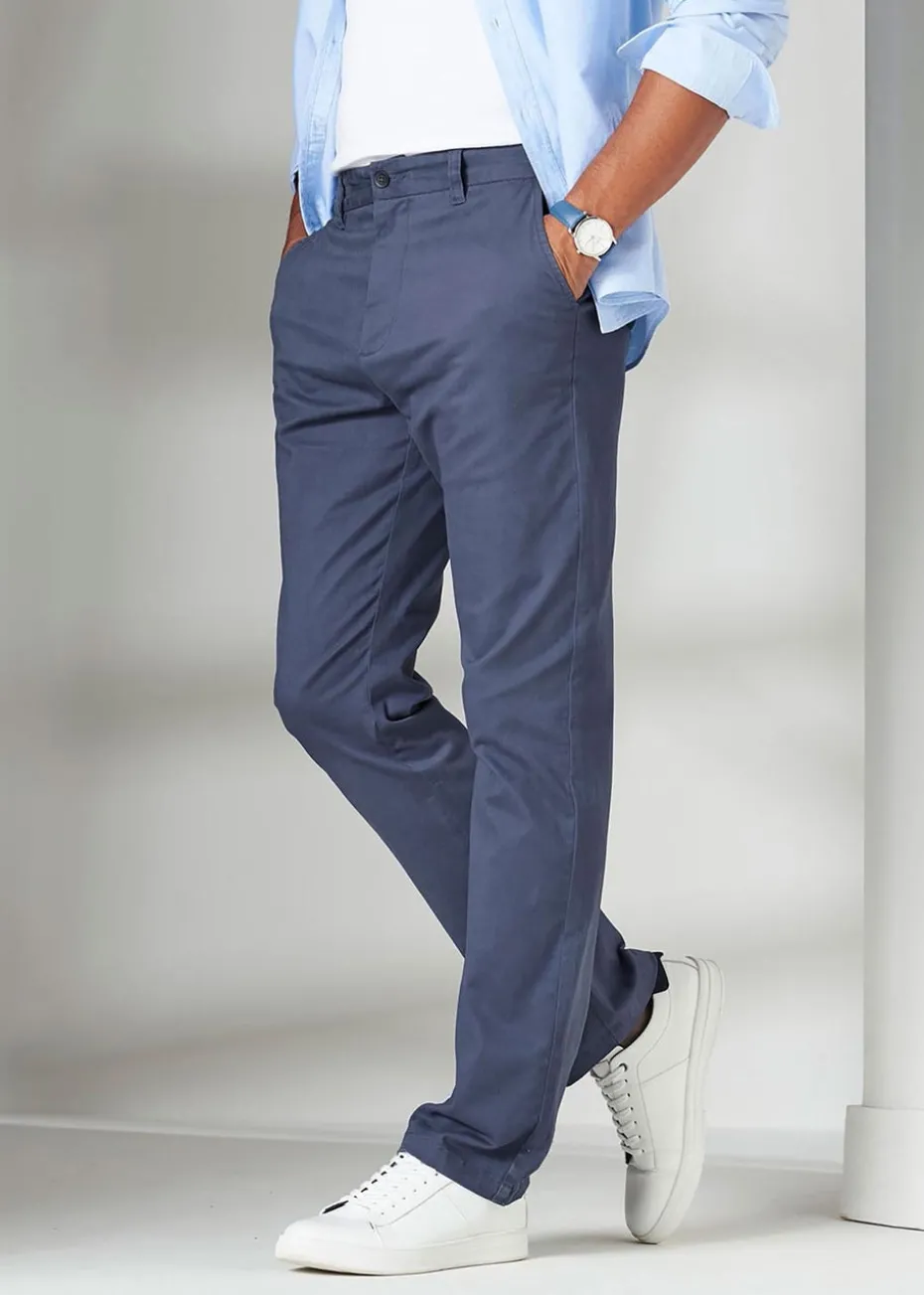 Cotton Traders Blue Flat Front Stretch Chino Trousers