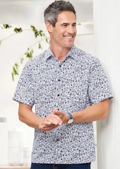 Cotton Traders Blue Short Sleeve Soft Touch Print Shirt