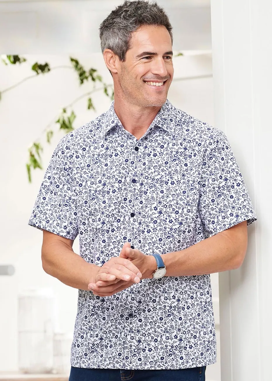 Cotton Traders Blue Short Sleeve Soft Touch Print Shirt