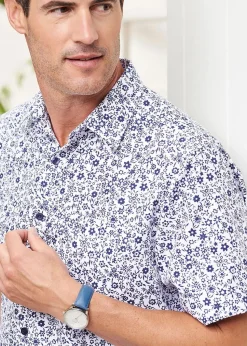 Cotton Traders Blue Short Sleeve Soft Touch Print Shirt