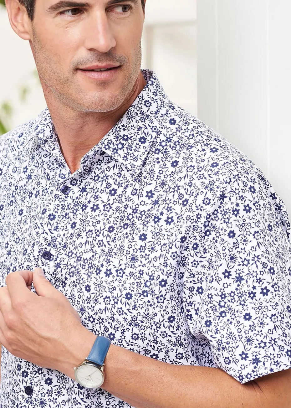 Cotton Traders Blue Short Sleeve Soft Touch Print Shirt