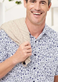 Cotton Traders Blue Short Sleeve Soft Touch Print Shirt