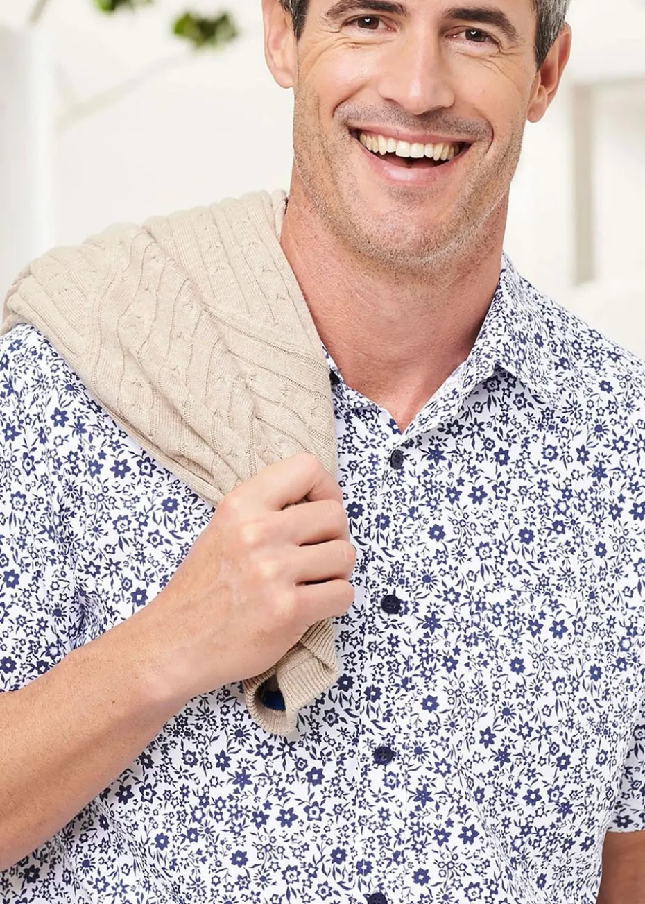 Cotton Traders Blue Short Sleeve Soft Touch Print Shirt