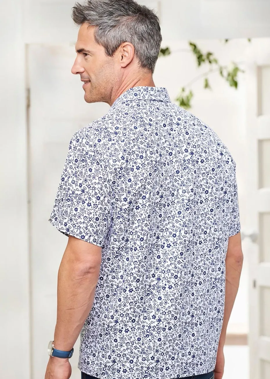 Cotton Traders Blue Short Sleeve Soft Touch Print Shirt