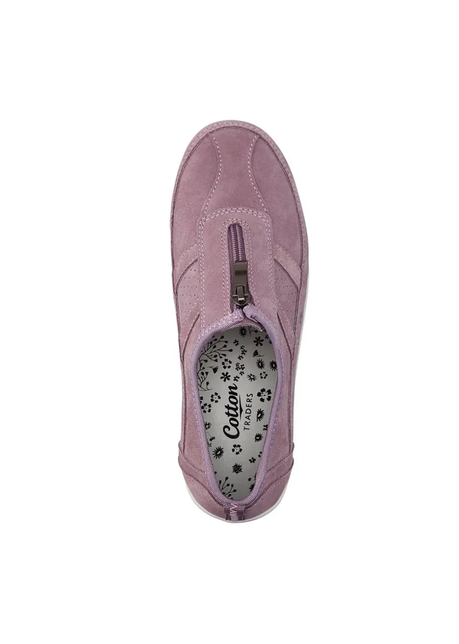 Cotton Traders Blush Pink Suede Front Zip Leisure Flex Trainers