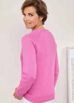 Cotton Traders Blush Pink Cotton Crew Neck Jumper