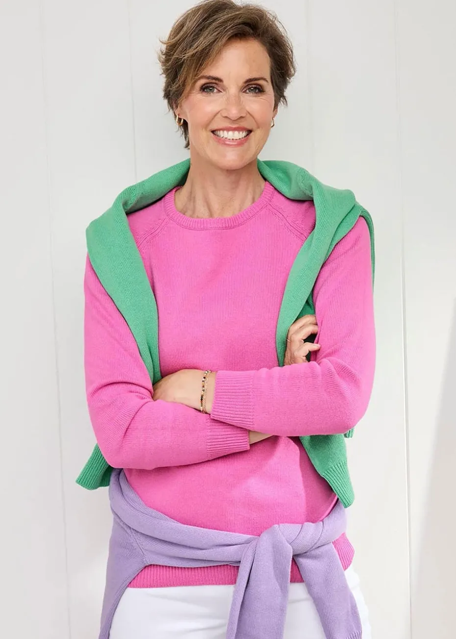 Cotton Traders Blush Pink Cotton Crew Neck Jumper