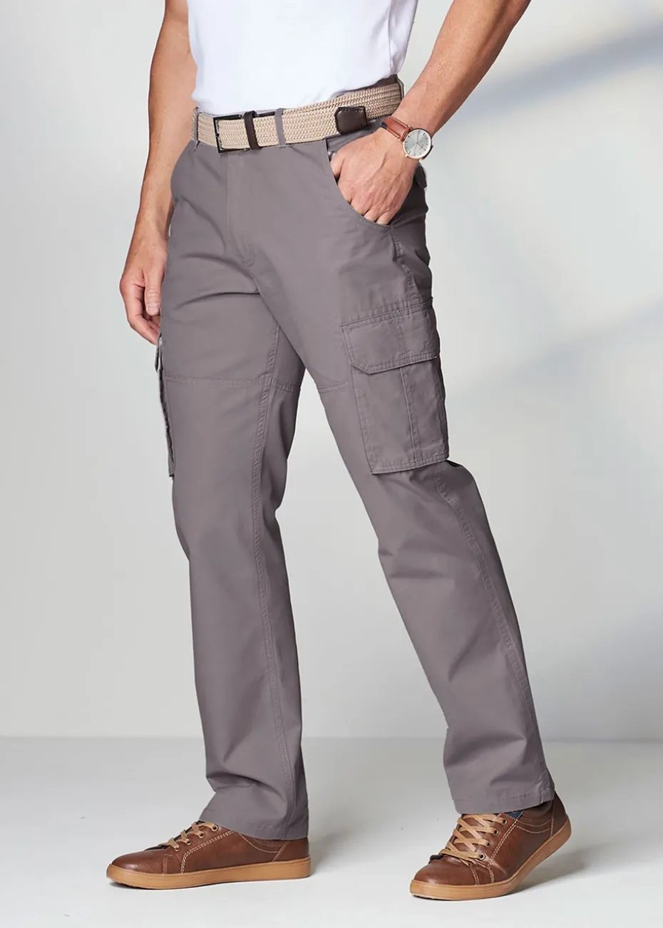Cotton Traders Chalk Grey Cotton Cargo Trousers
