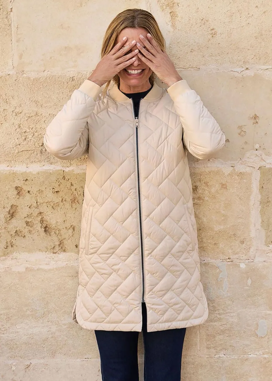 Cotton Traders Champagne Collarless Quilted Jacket