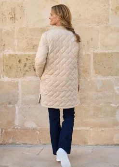 Cotton Traders Champagne Collarless Quilted Jacket