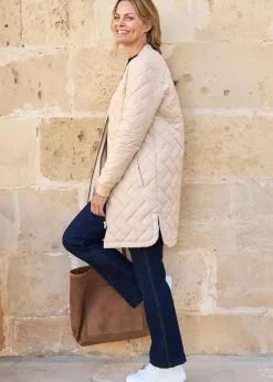 Cotton Traders Champagne Collarless Quilted Jacket