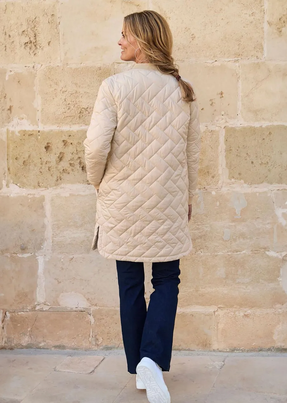Cotton Traders Champagne Collarless Quilted Jacket