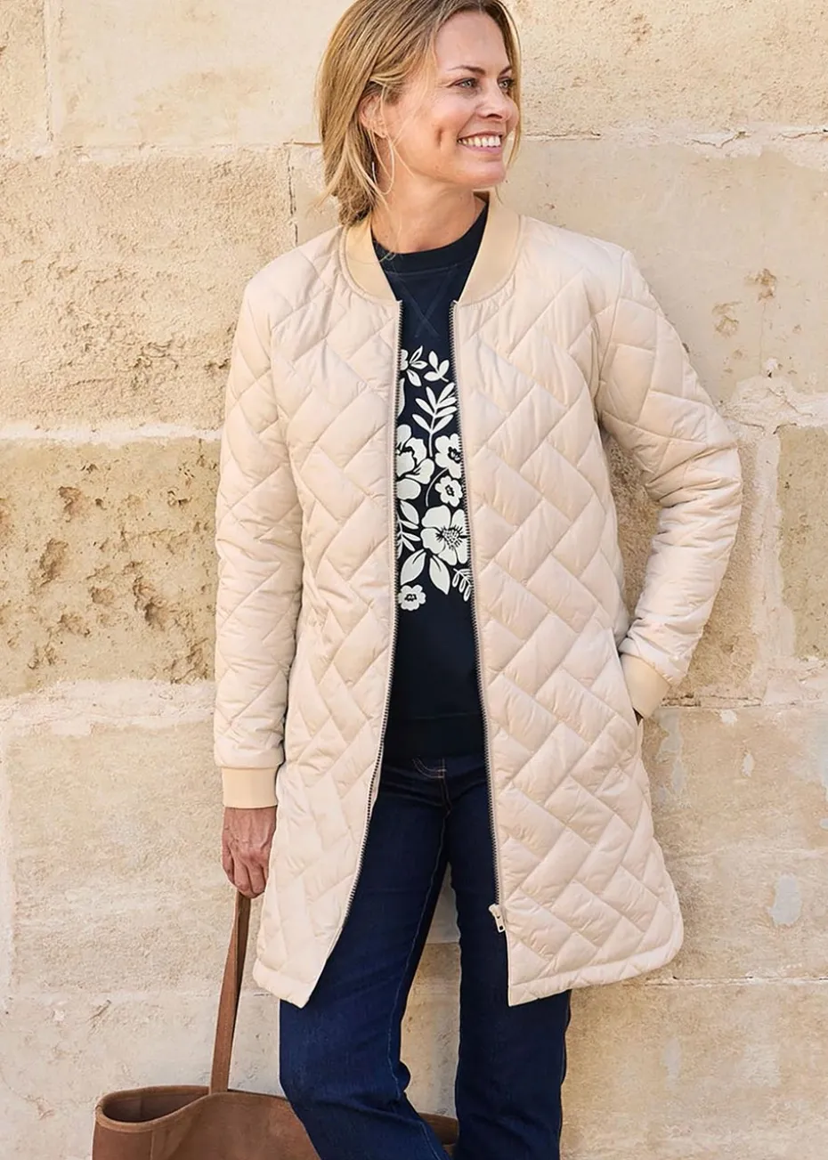 Cotton Traders Champagne Collarless Quilted Jacket