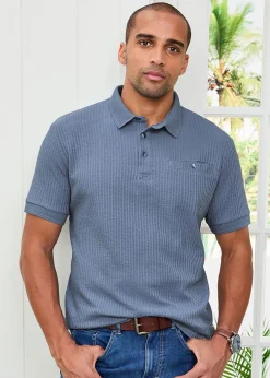 Cotton Traders Cobalt Seersucker Polo Shirt