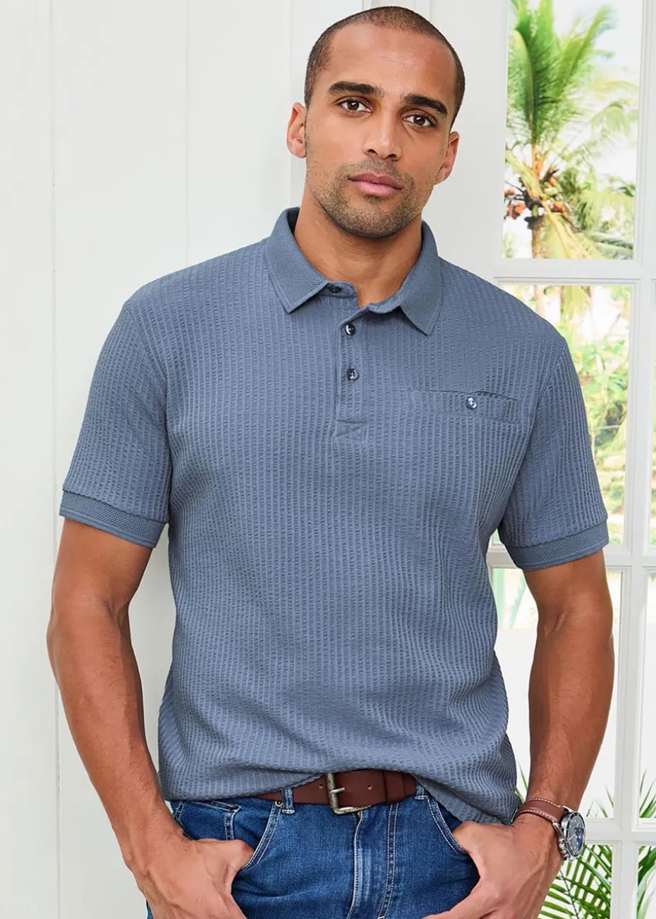 Cotton Traders Cobalt Seersucker Polo Shirt