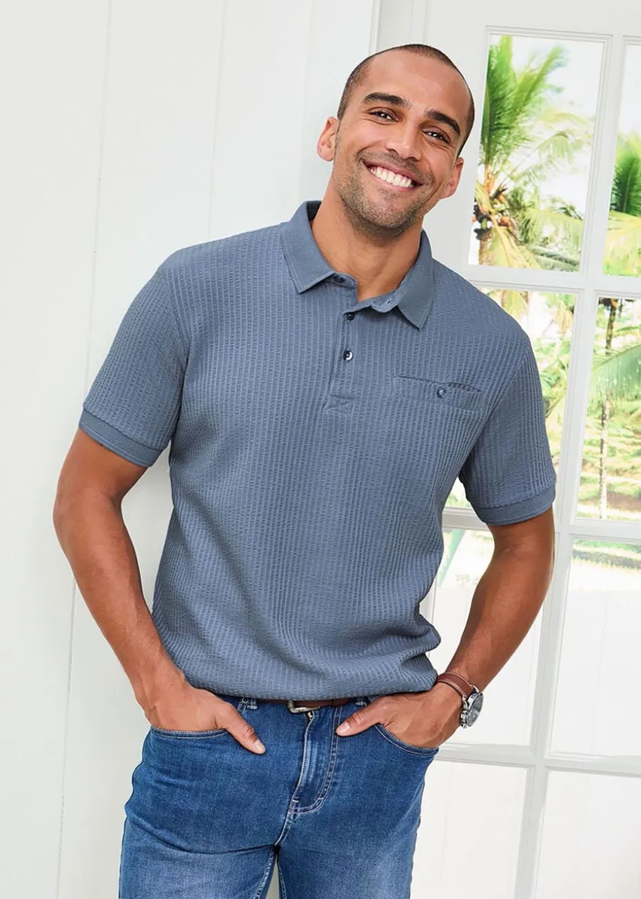 Cotton Traders Cobalt Seersucker Polo Shirt