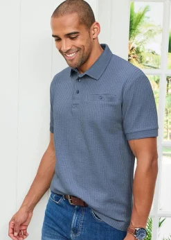 Cotton Traders Cobalt Seersucker Polo Shirt