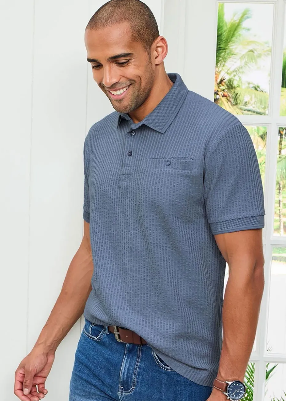 Cotton Traders Cobalt Seersucker Polo Shirt