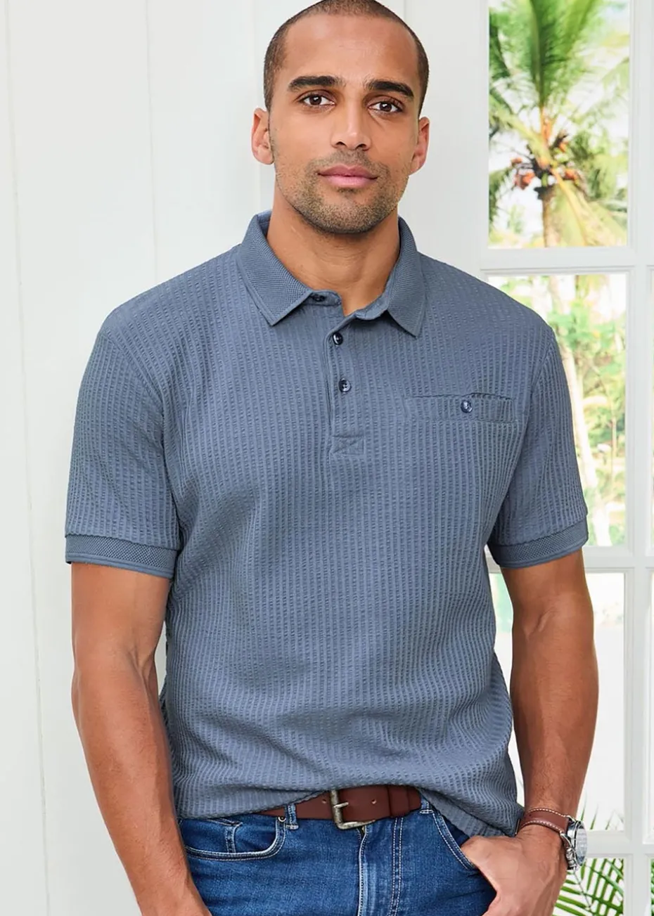 Cotton Traders Cobalt Seersucker Polo Shirt