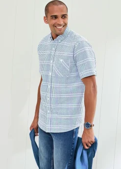 Cotton Traders Colbalt Check Seersucker Shirt