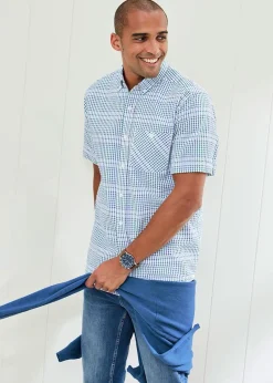 Cotton Traders Colbalt Check Seersucker Shirt