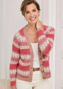 Cotton Traders Coral Blush Fair Isle Button Cardigan