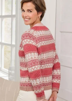 Cotton Traders Coral Blush Fair Isle Button Cardigan