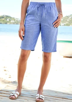Cotton Traders Cornflower Blue Linen-Blend Relaxed Fit Shorts