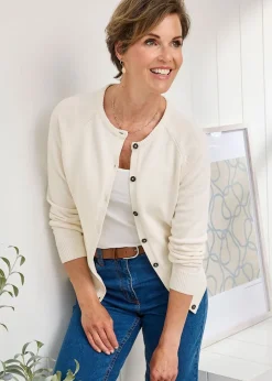 Cotton Traders Cream Cotton Crew Neck Cardigan