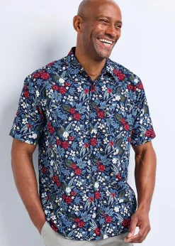 Cotton Traders Dark Blue Guinness Short Sleeve Soft Touch Hawaiian Print Shirt