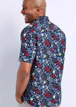 Cotton Traders Dark Blue Guinness Short Sleeve Soft Touch Hawaiian Print Shirt