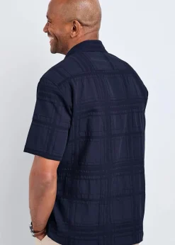 Cotton Traders Dark Blue Guinness Short Sleeve Textured Check Shirt