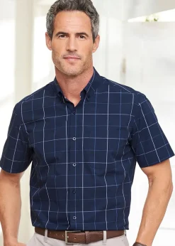 Cotton Traders Dark Blue Short Sleeve Supreme Easy Care Shirt