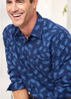 Cotton Traders Dark Blue Long Sleeve Soft Touch Print Shirt