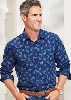 Cotton Traders Dark Blue Long Sleeve Soft Touch Print Shirt