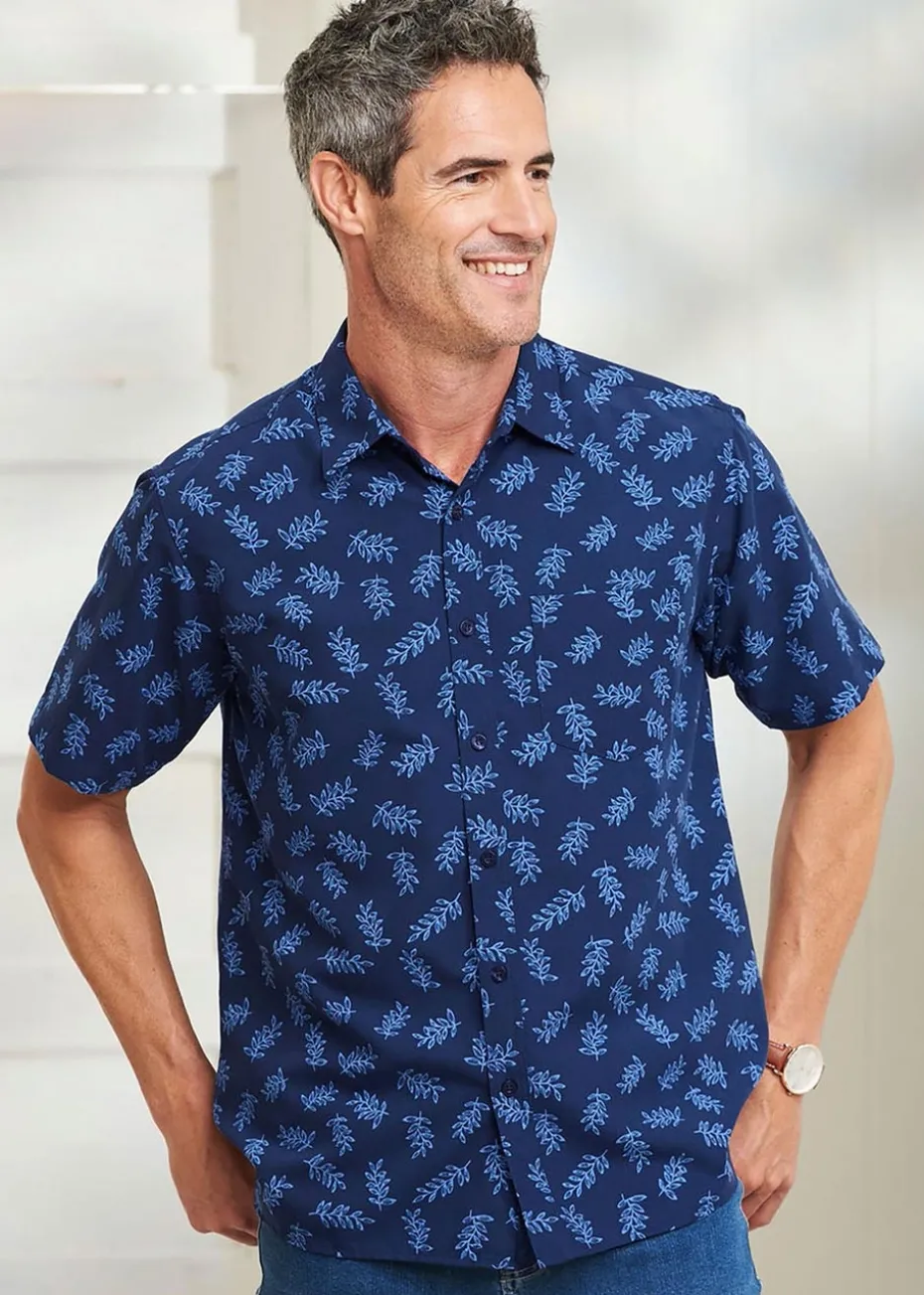 Cotton Traders Dark Blue Short Sleeve Soft Touch Print Shirt