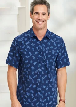 Cotton Traders Dark Blue Short Sleeve Soft Touch Print Shirt