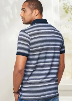 Cotton Traders Dark Sky Jacquard Stripe Polo Shirt