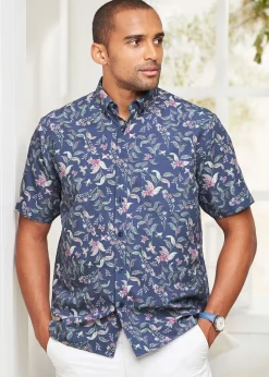 Cotton Traders Dark Sky Short Sleeve Easy-Iron Print Shirt
