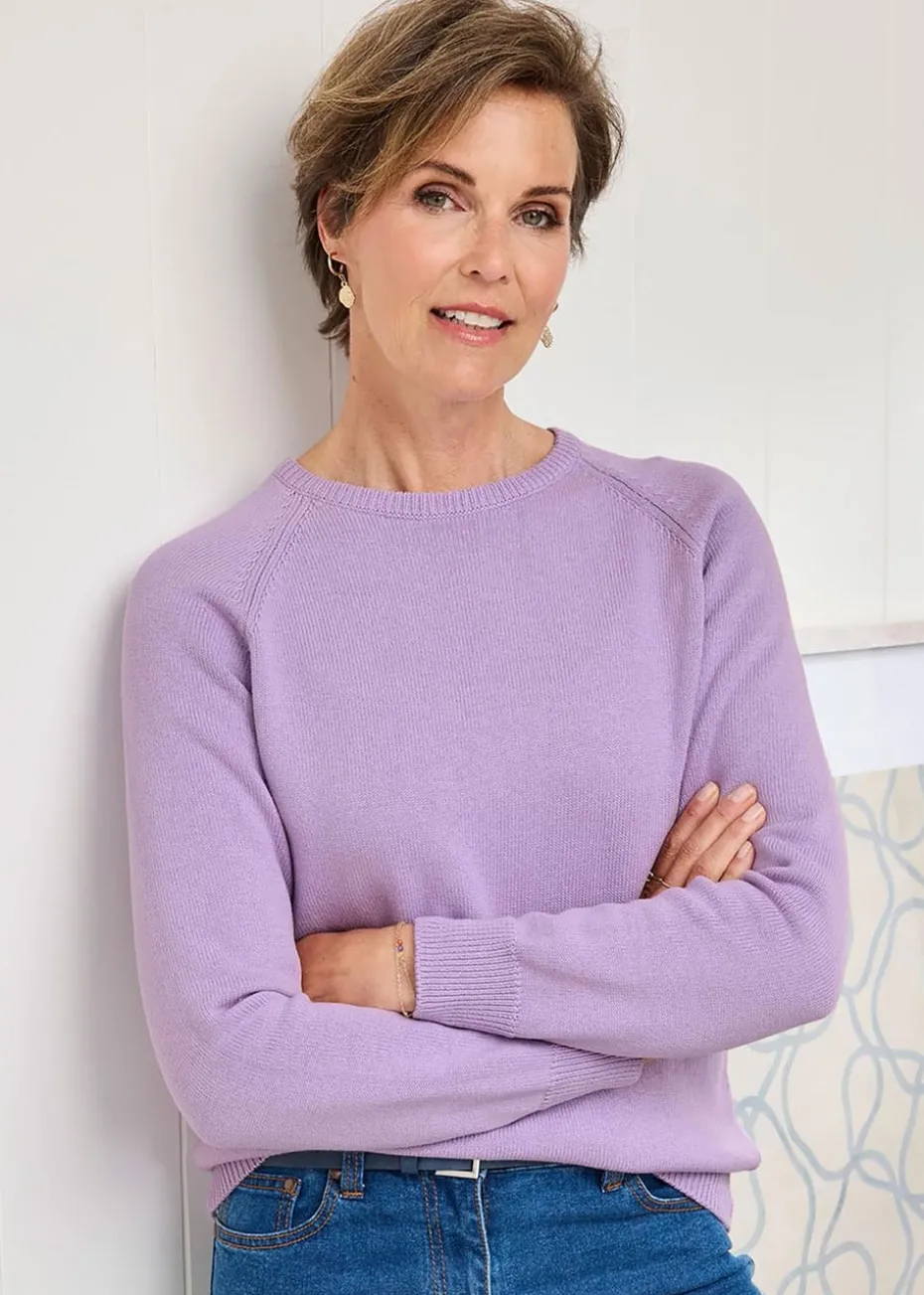 Cotton Traders Deep Lavender Cotton Crew Neck Jumper