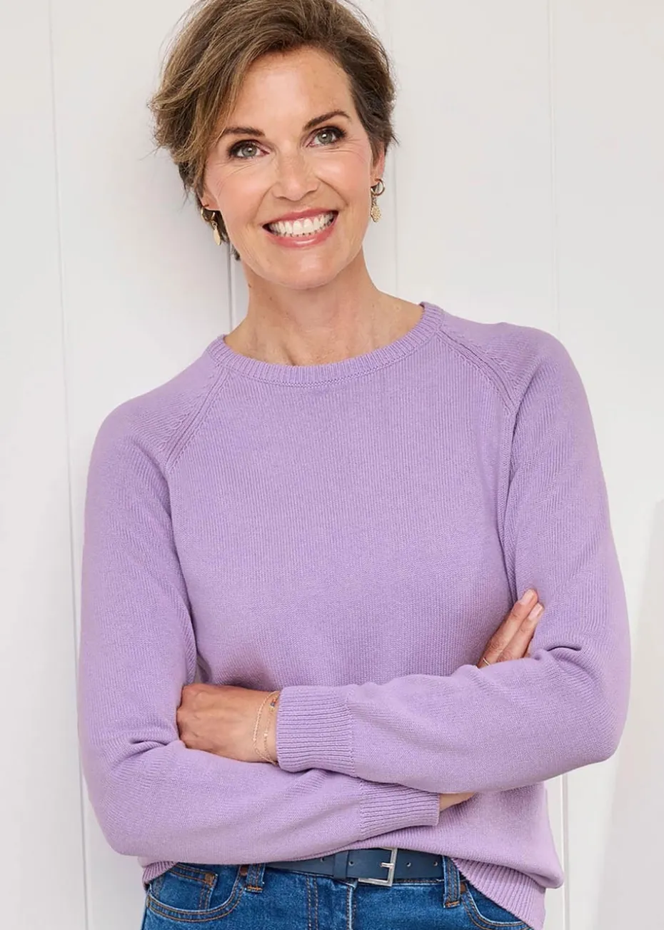 Cotton Traders Deep Lavender Cotton Crew Neck Jumper